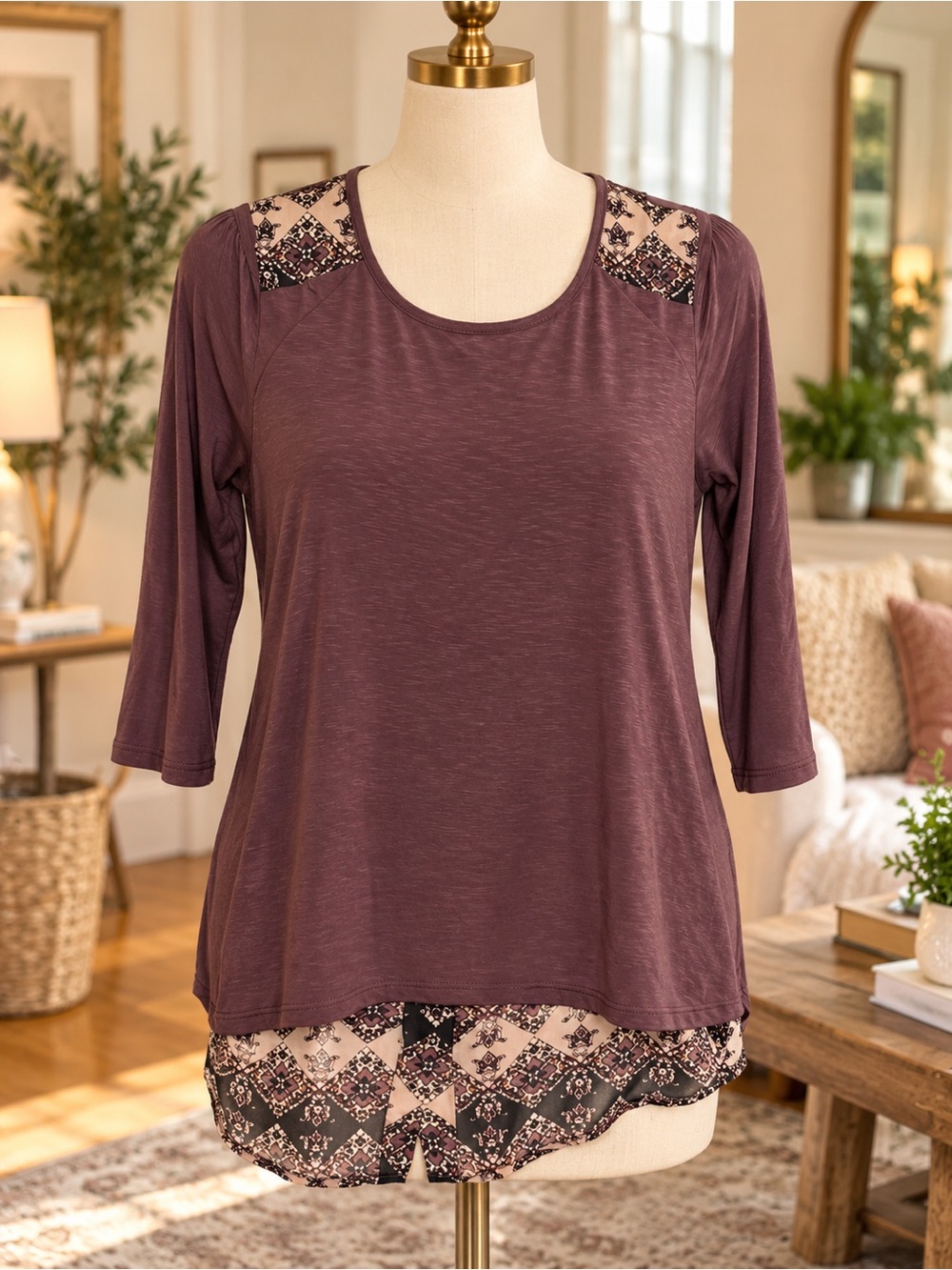 Papermoon Plum Layered Hem Pullover Top